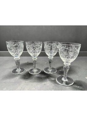 Set Of 4 Vintage Weston Optical Crystal Etched Floral Lattice Cordial Elegant St